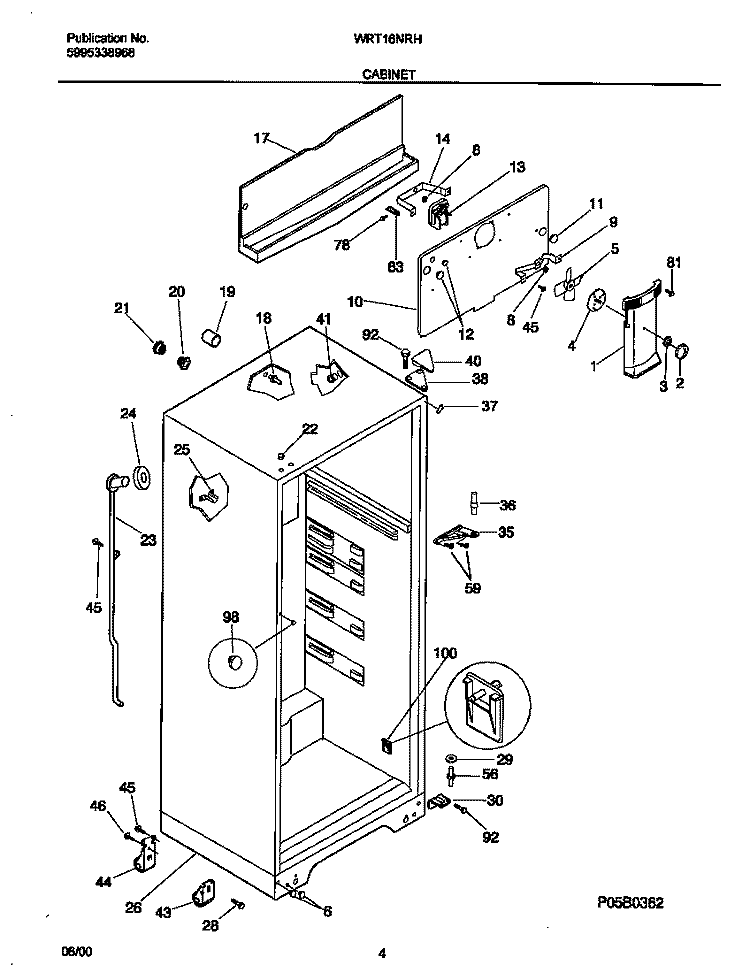 CABINET Diagram and Parts List for WRT16NRHD4  Frigidaire Refrigerator