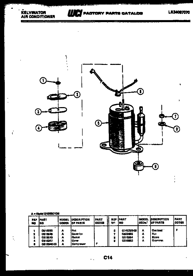 COMPRESSOR Diagram and Parts List for SH205C1QB  Kelvinator Air Conditioner