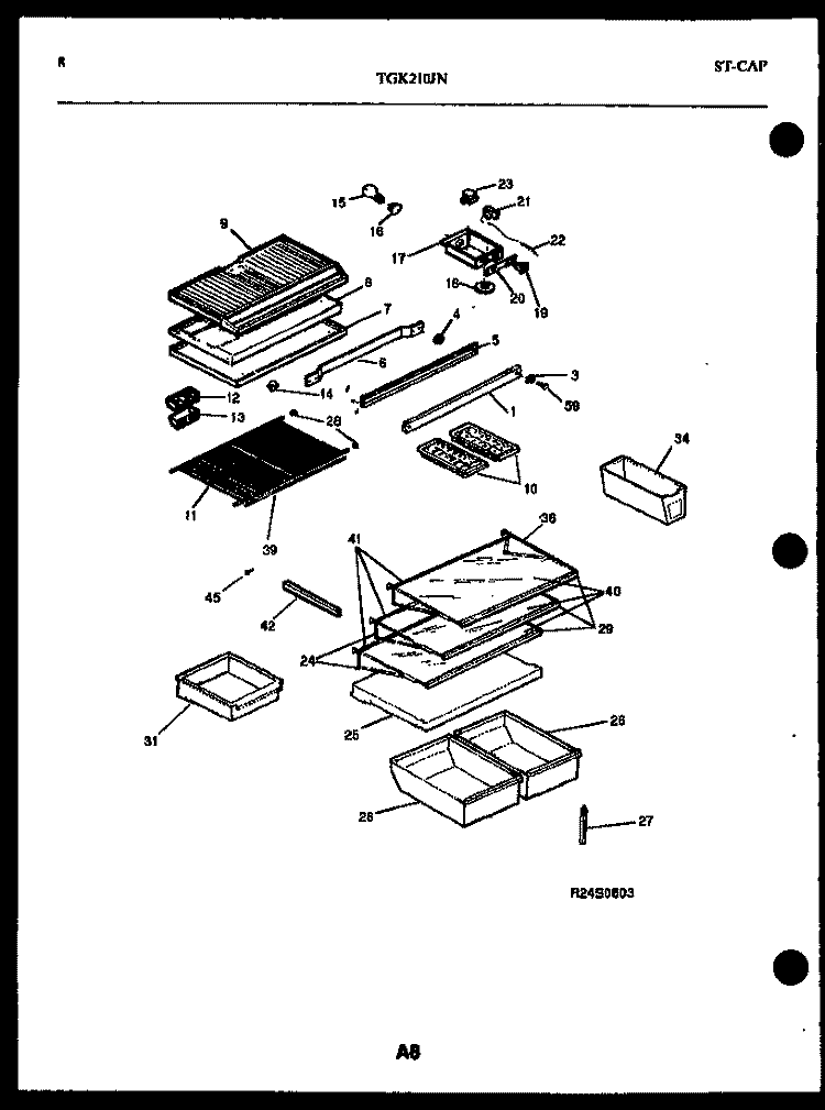 SHELVES AND SUPPORTS Diagram and Parts List for TGK210JN0D  Kelvinator Refrigerator