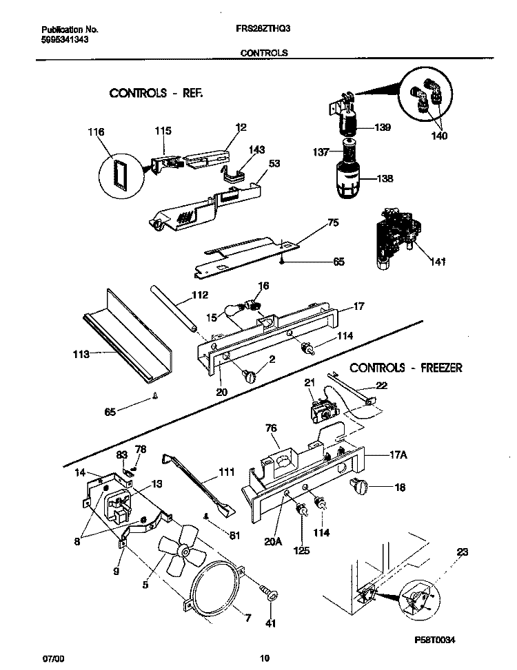 CONTROLS Diagram and Parts List for FRS26ZTHQ3  Frigidaire Refrigerator