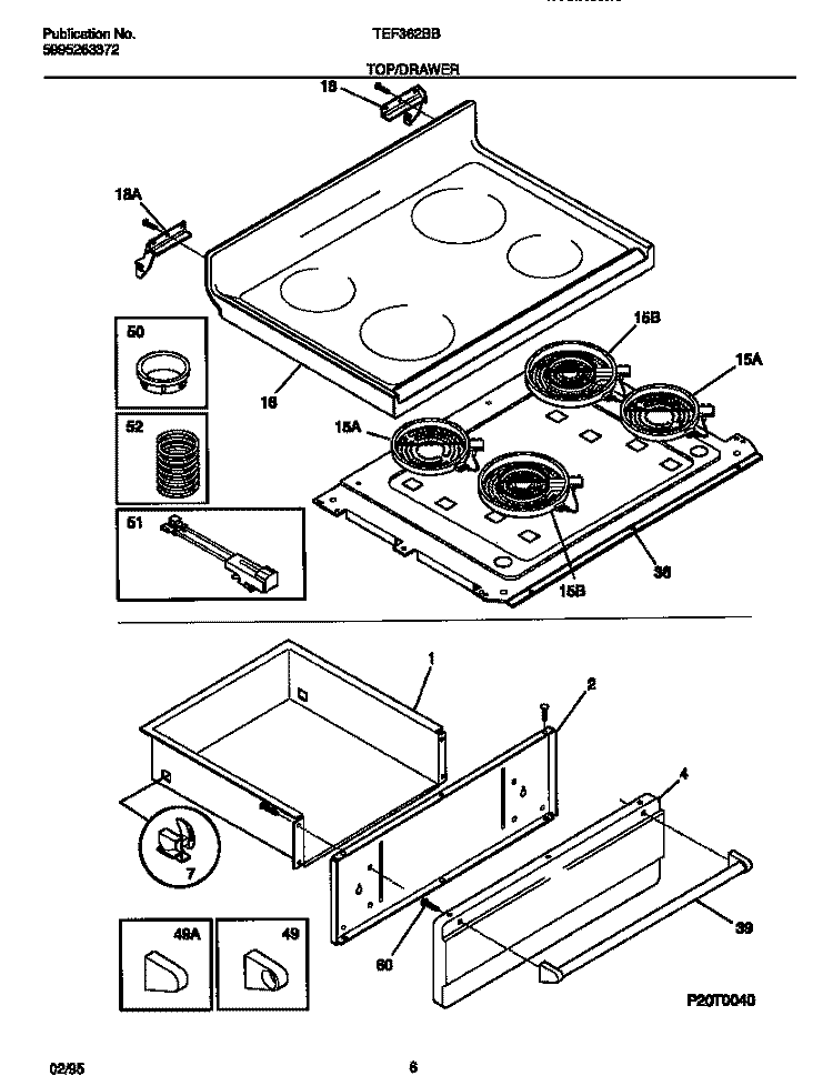 TOP / DRAWER Diagram and Parts List for TEF362BBBA  Tappan Range