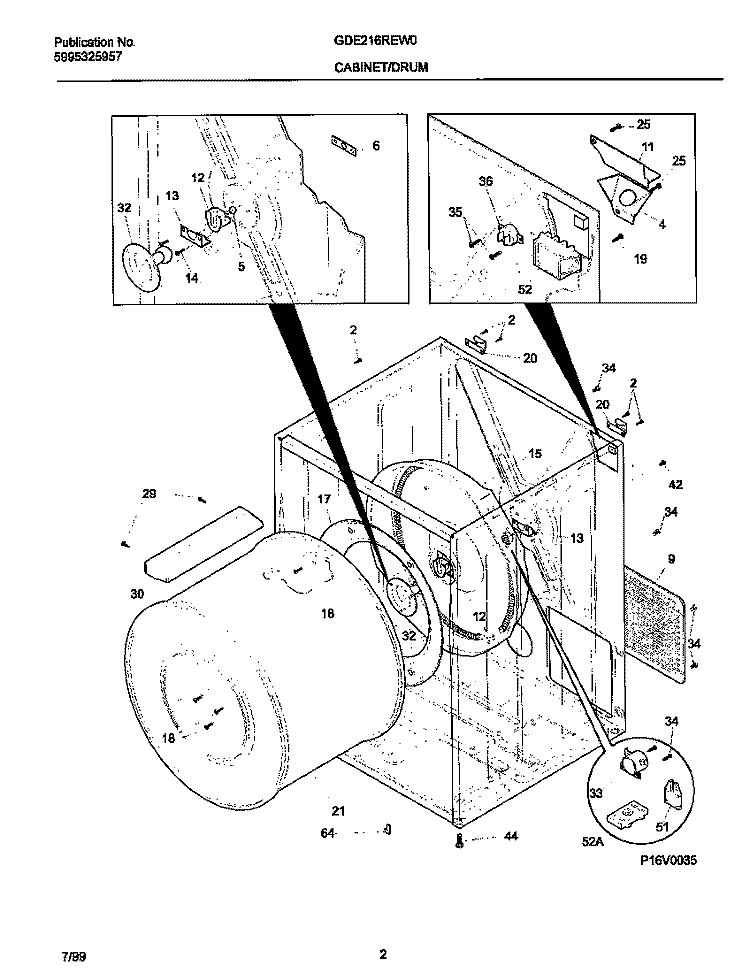P16V0035 DRY CAB, HEATER Diagram and Parts List for GDE216REW0  Gibson Dryer