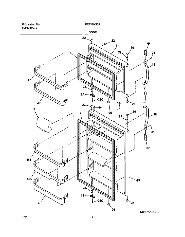 DOOR Diagram and Parts List for FRT18KS5AW4  Frigidaire Refrigerator
