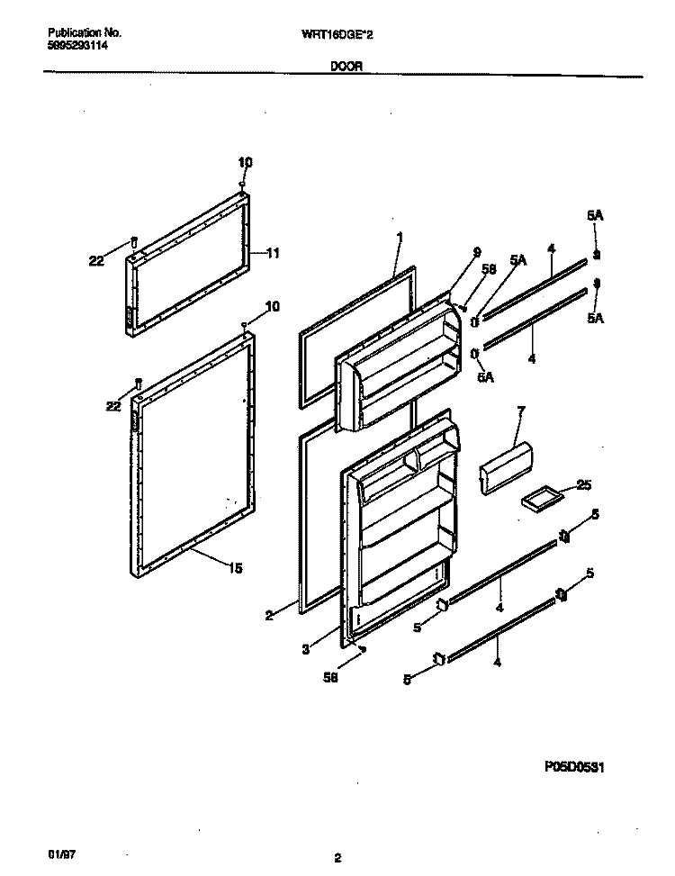 DOOR Diagram and Parts List for WRT16DGEW2  Frigidaire Refrigerator