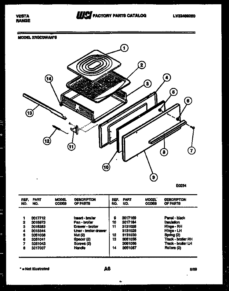 BROILER DRAWER PARTS Diagram and Parts List for 37IGCDWAN5  Tappan Range
