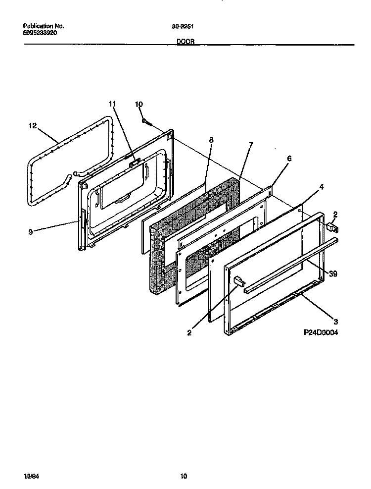 DOOR Diagram and Parts List for 30-2251-00-05  Tappan Range