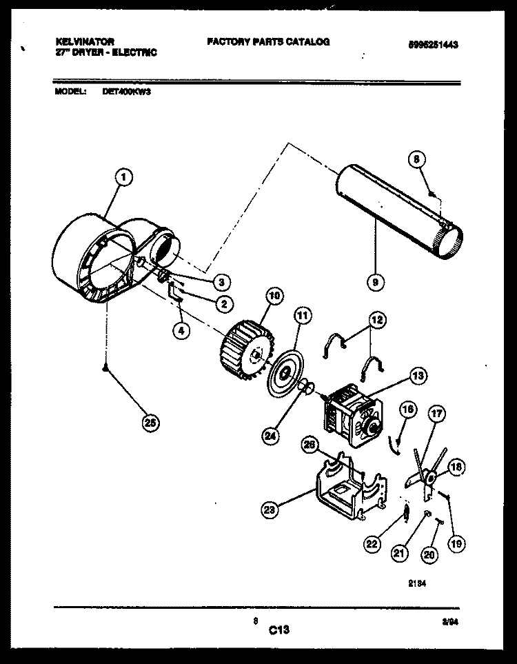 MOTOR AND BLOWER Diagram and Parts List for DET400KD3  Kelvinator Dryer
