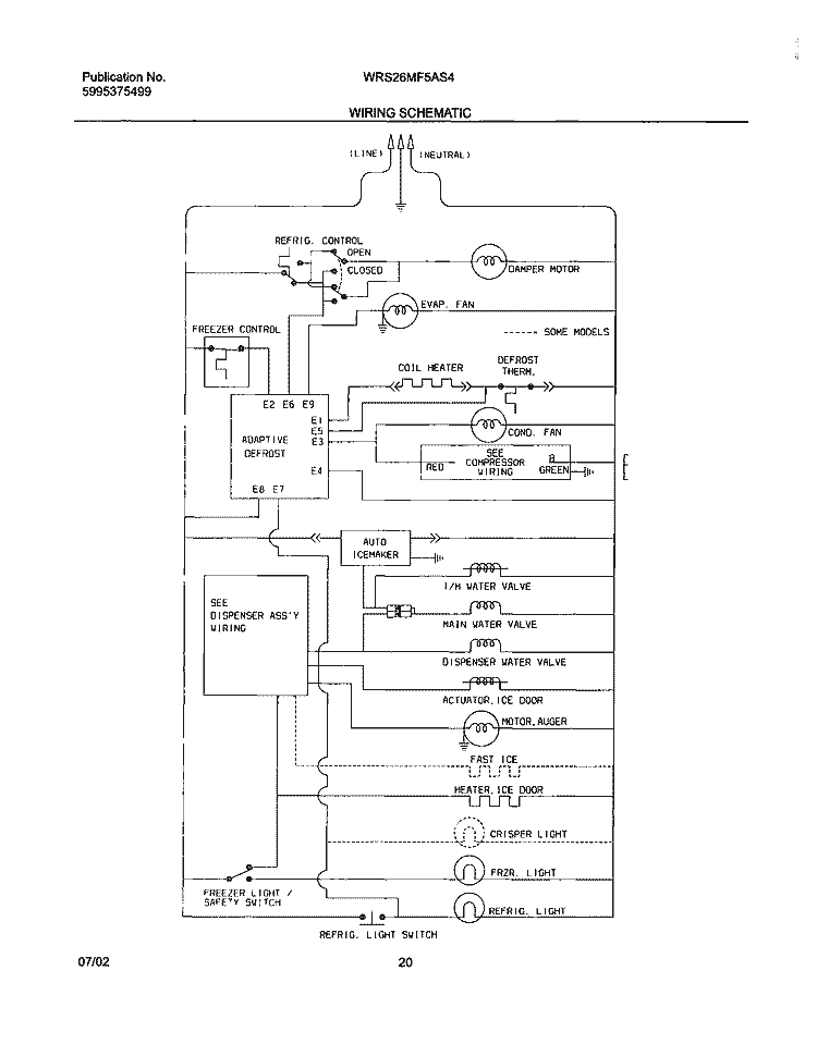 WIRING SCHEMATIC Diagram and Parts List for WRS26MF5AS4  Westinghouse Refrigerator