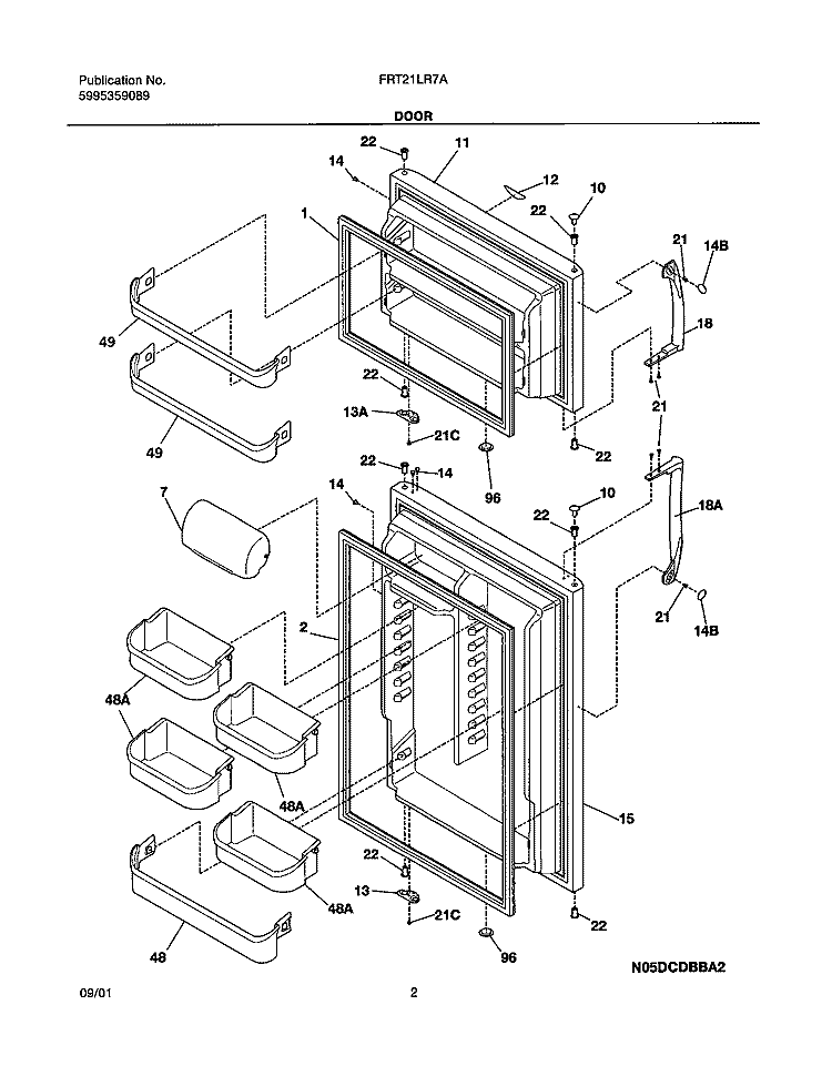 DOORS Diagram and Parts List for FRT21LR7AQ2  Frigidaire Refrigerator