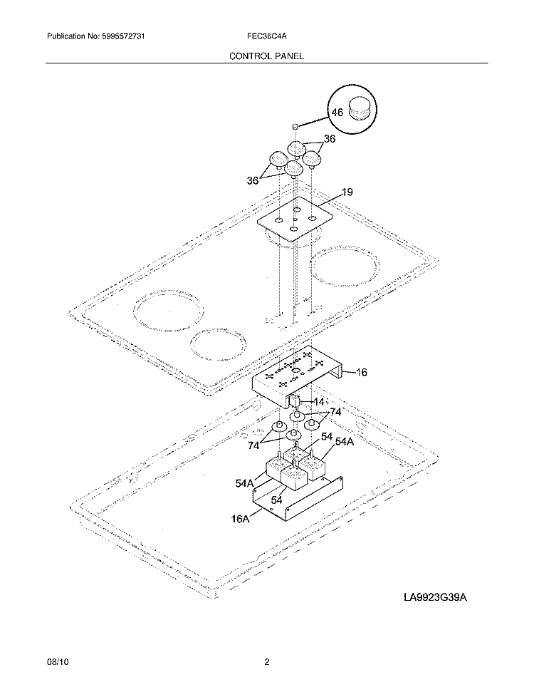 CONTROL PANEL Diagram and Parts List for FEC36C4AC1  Frigidaire Cooktop