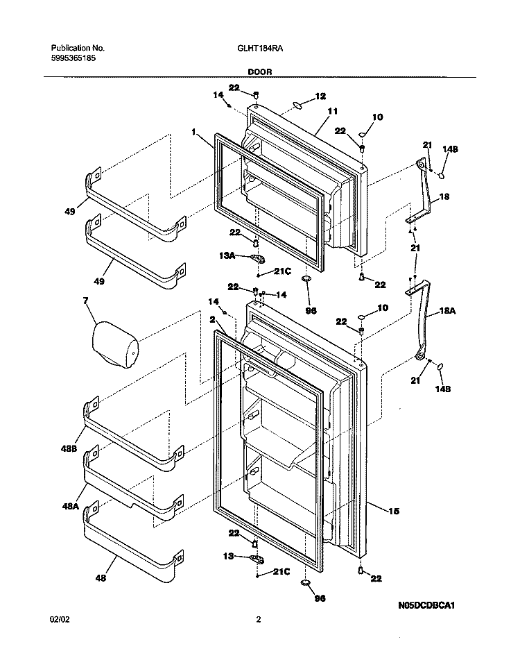 DOOR Diagram and Parts List for GLHT184RAB3  Frigidaire Refrigerator