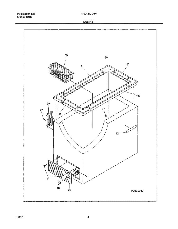 CABINET Diagram and Parts List for FFC13K1AW0  Frigidaire Freezer