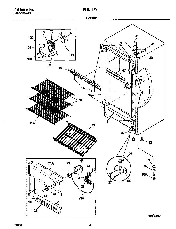 CABINET Diagram and Parts List for F82U14F3W0  Frigidaire Freezer