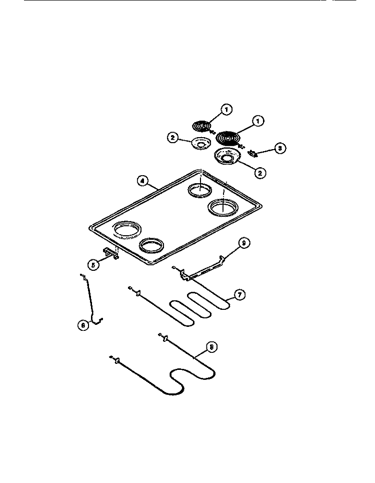 COOK TOP, SURFACE UNITS, DRIP PANS Diagram and Parts List for RG533DH2  Frigidaire Range