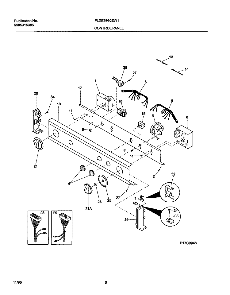 CONTROL PANEL Diagram and Parts List for FLXE6960EW1  Frigidaire Washer Dryer Combo