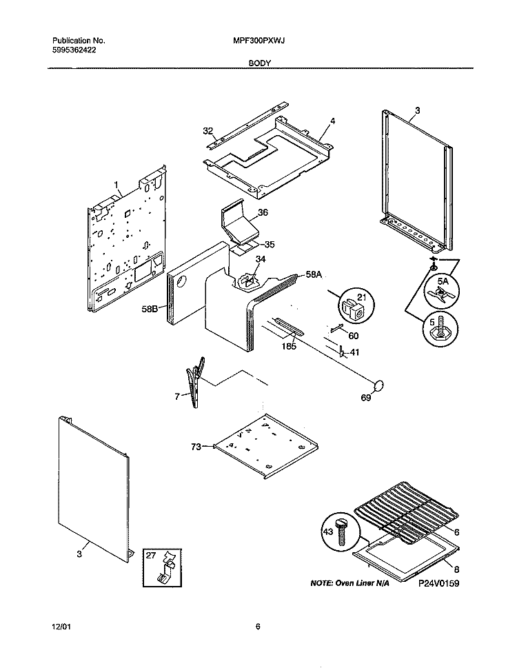 BODY Diagram and Parts List for MPF300PXWJ  Uni Range