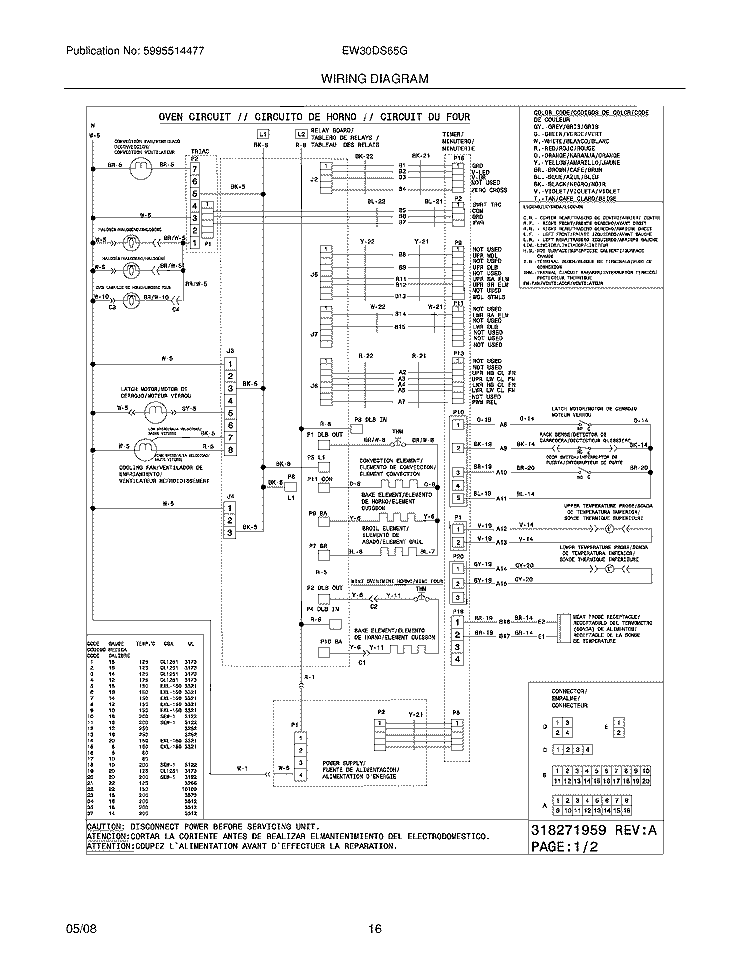 WIRING DIAGRAM Diagram and Parts List for EW30DS65GW2  Electrolux Range