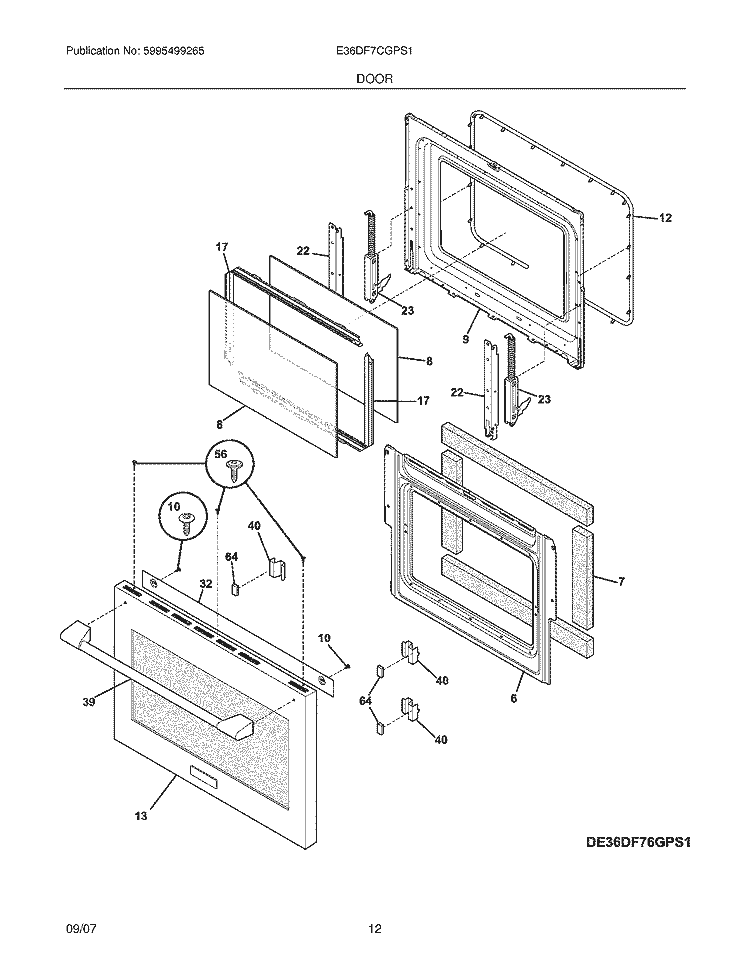DOOR Diagram and Parts List for E36DF7CGPS1  Electrolux Range