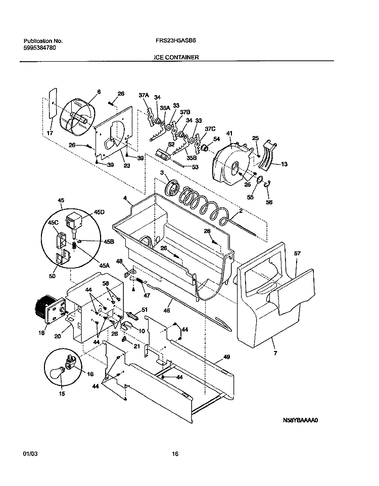 ICE CONTAINER Diagram and Parts List for FRS23H5ASB6  Frigidaire Refrigerator