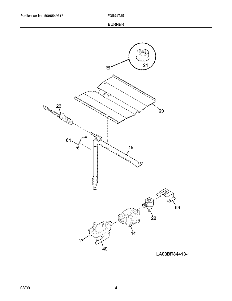 BURNER Diagram and Parts List for FGB24T3ESE  Frigidaire Wall Oven