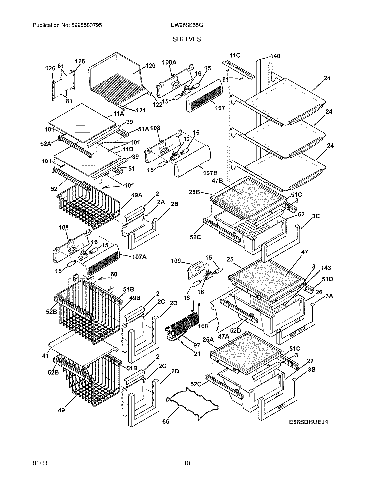 SHELVES Diagram and Parts List for EW26SS65GW4  Electrolux Refrigerator