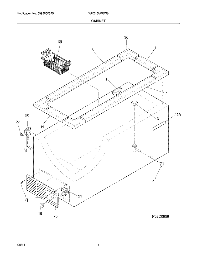 CABINET Diagram and Parts List for WFC15M4BW6  Crosley Freezer
