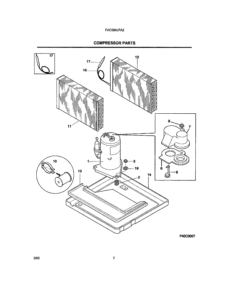 COMPRESSOR PARTS Diagram and Parts List for FAC084J7A2  Frigidaire Air Conditioner