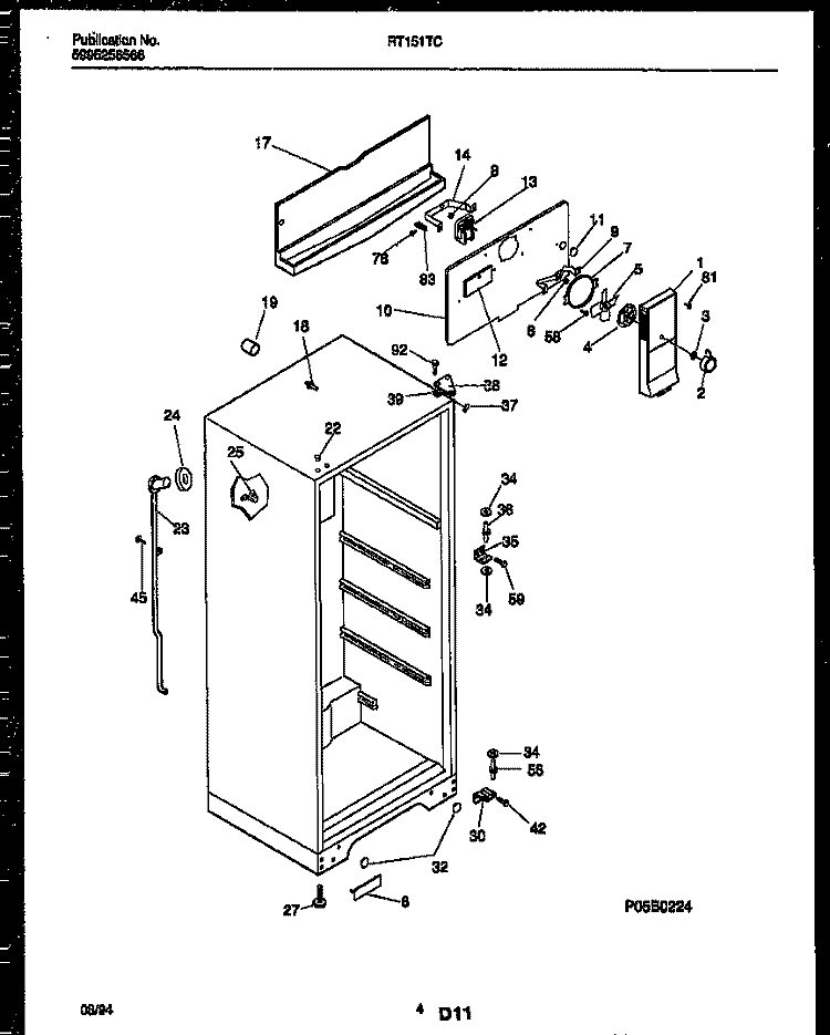 CABINET PARTS Diagram and Parts List for RT151TCW0  Frigidaire Refrigerator