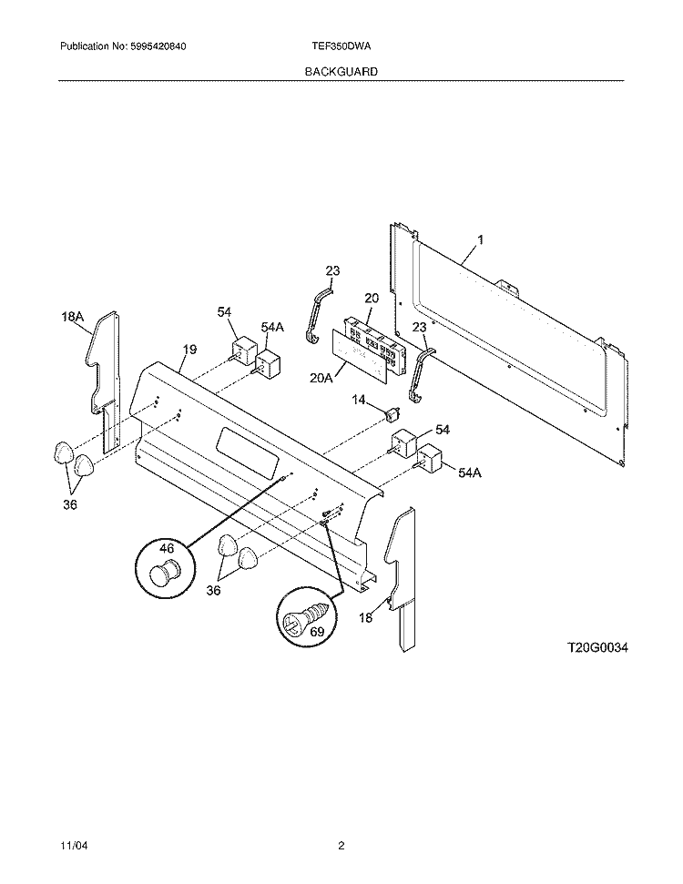 BACKGUARD Diagram and Parts List for TEF350DWA  Tappan Range