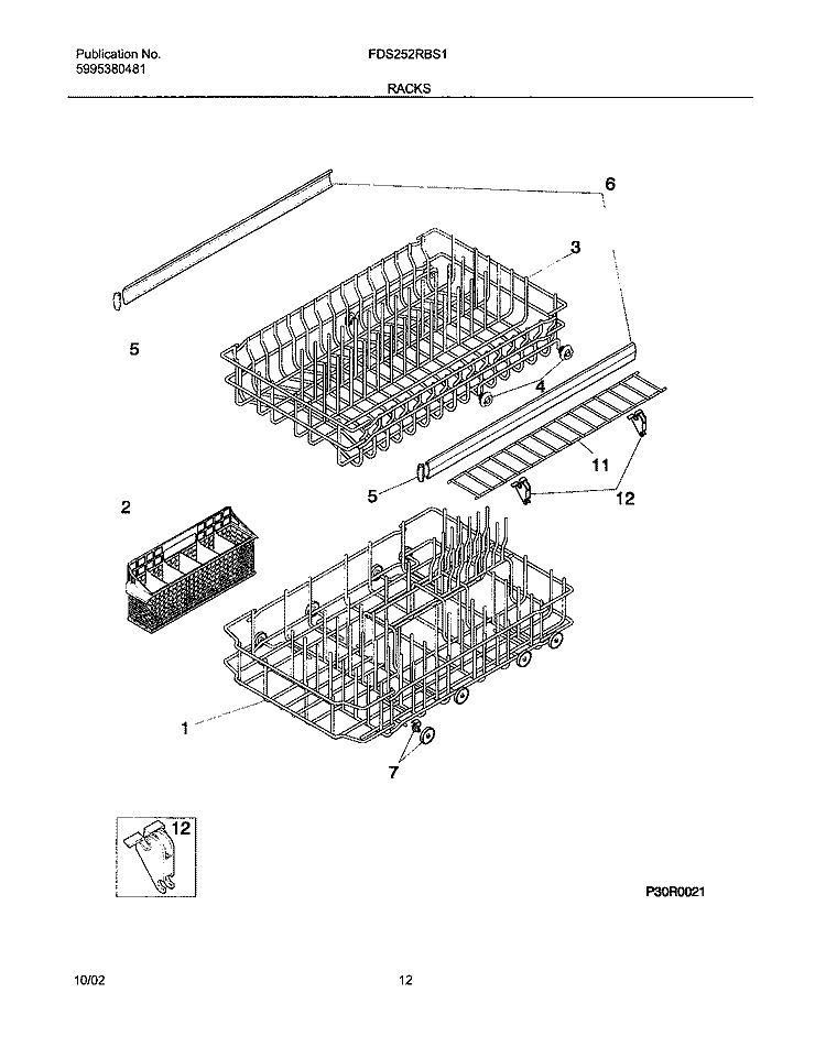 RACKS Diagram and Parts List for FDS252RBS1  Frigidaire Dishwasher