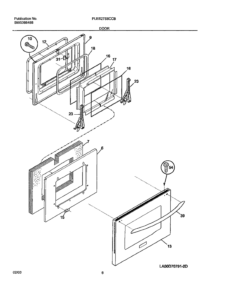 DOOR Diagram and Parts List for PLEB27S8CCB  Frigidaire Wall Oven
