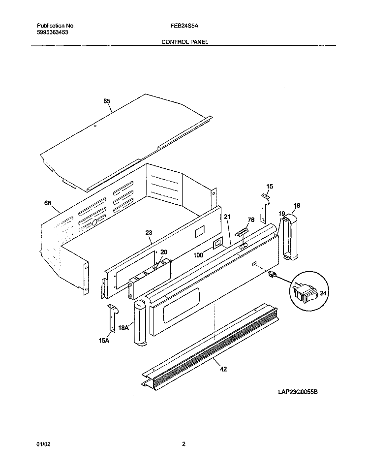 CONTROL PANEL Diagram and Parts List for FEB24S5AQA  Frigidaire Wall Oven