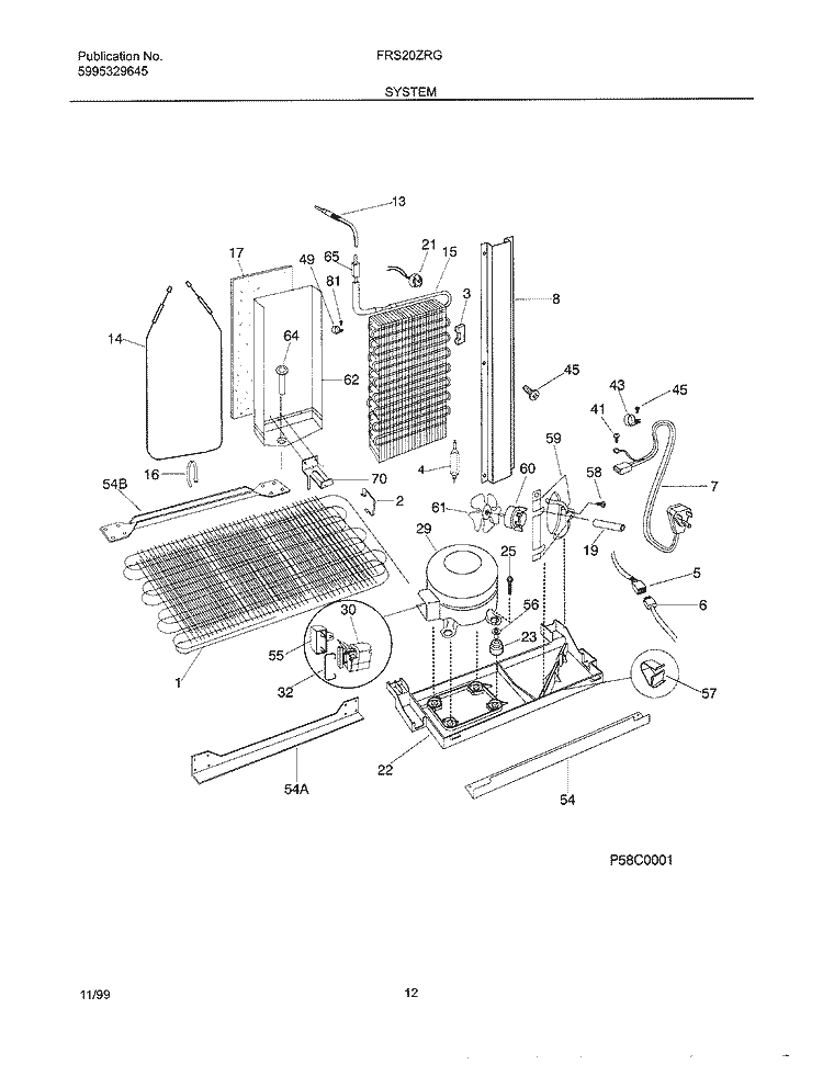 SYSTEM Diagram and Parts List for FRS20ZRGB4  Frigidaire Refrigerator
