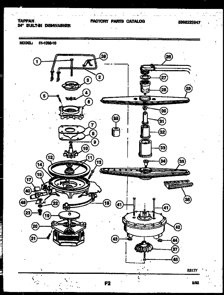 MOTOR PUMP PARTS Diagram and Parts List for 61-1092-10-00  Tappan Dishwasher