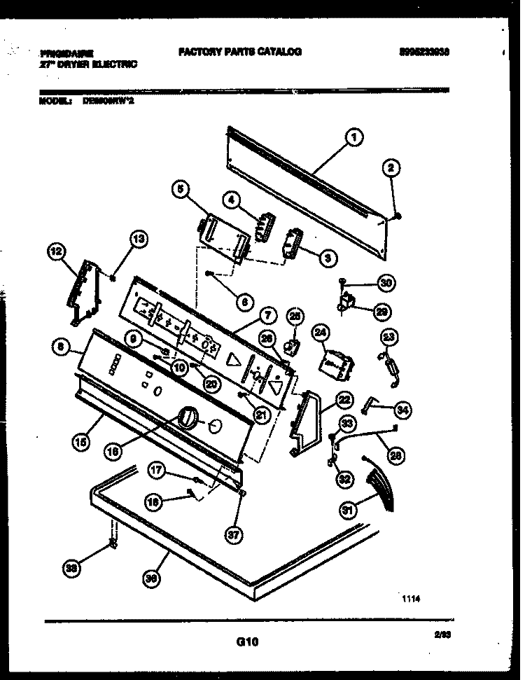 CONSOLE AND CONTROL PARTS Diagram and Parts List for DE6900RW2  Frigidaire Dryer