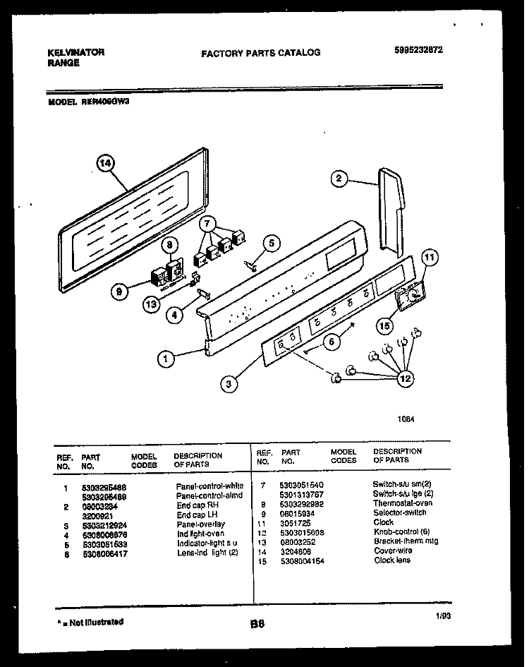 BACKGUARD Diagram and Parts List for RER406GD3  Kelvinator Range