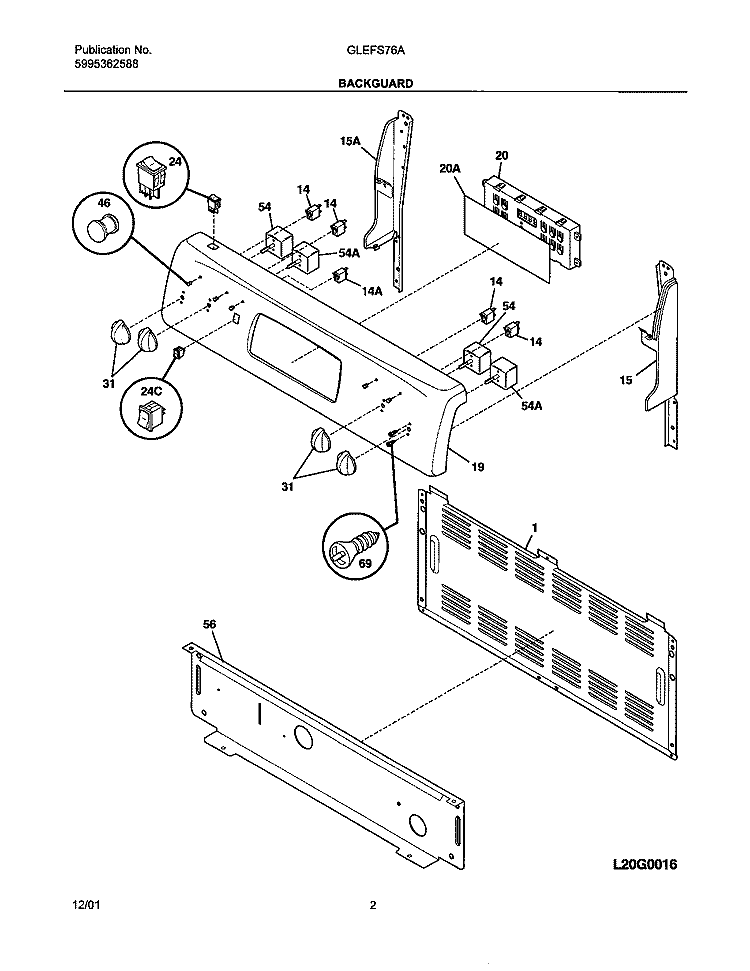 BACKGUARD Diagram and Parts List for GLEFS76AQE  Frigidaire Range