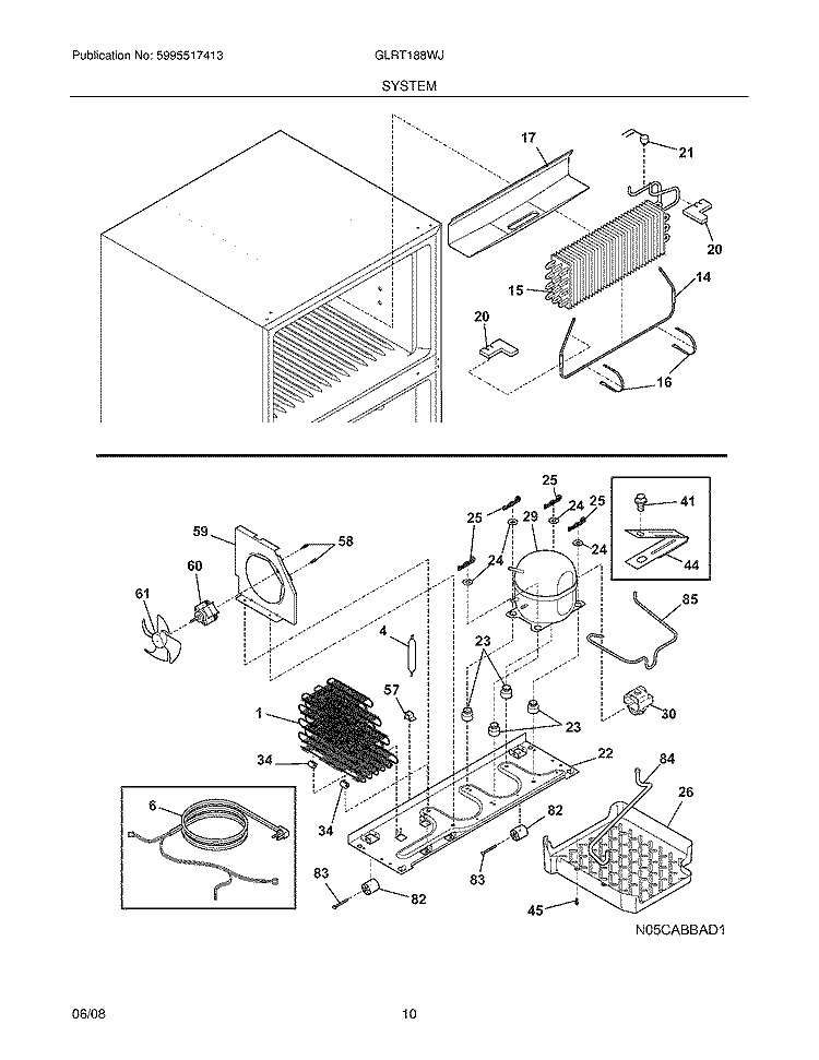 SYSTEM Diagram and Parts List for GLRT188WJB0  Frigidaire Refrigerator