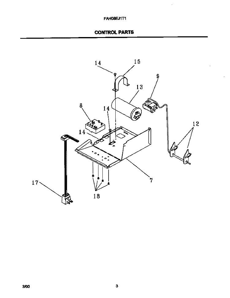 CONTROL PARTS Diagram and Parts List for FAH08EJ1T1  Frigidaire Air Conditioner