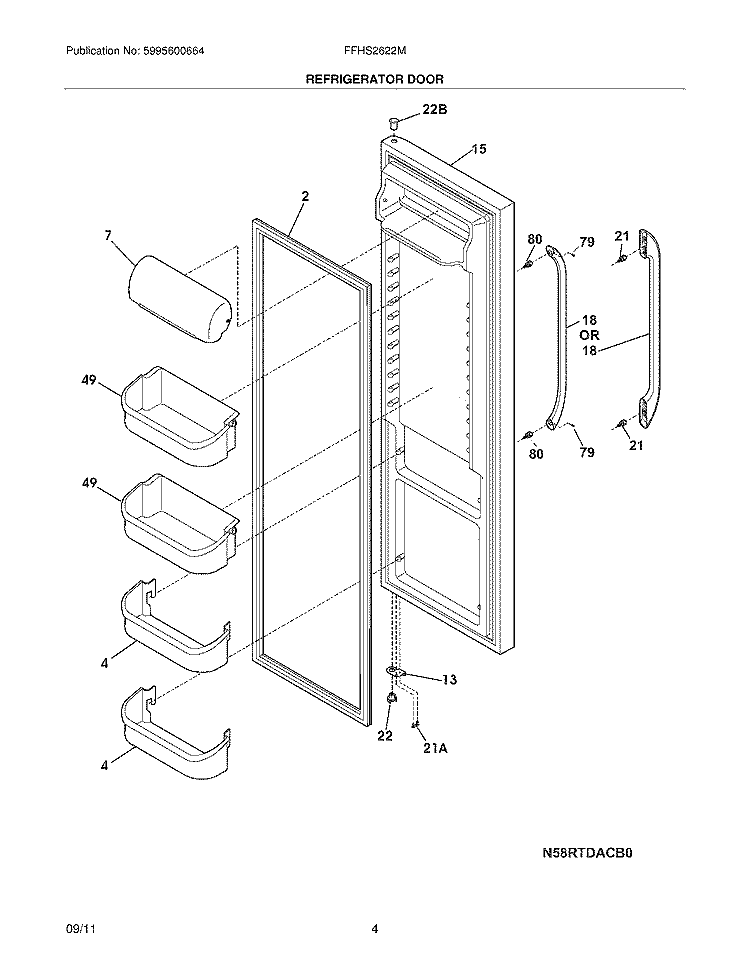 REFRIGERATOR DOOR Diagram and Parts List for FFHS2622MB1  Frigidaire Refrigerator