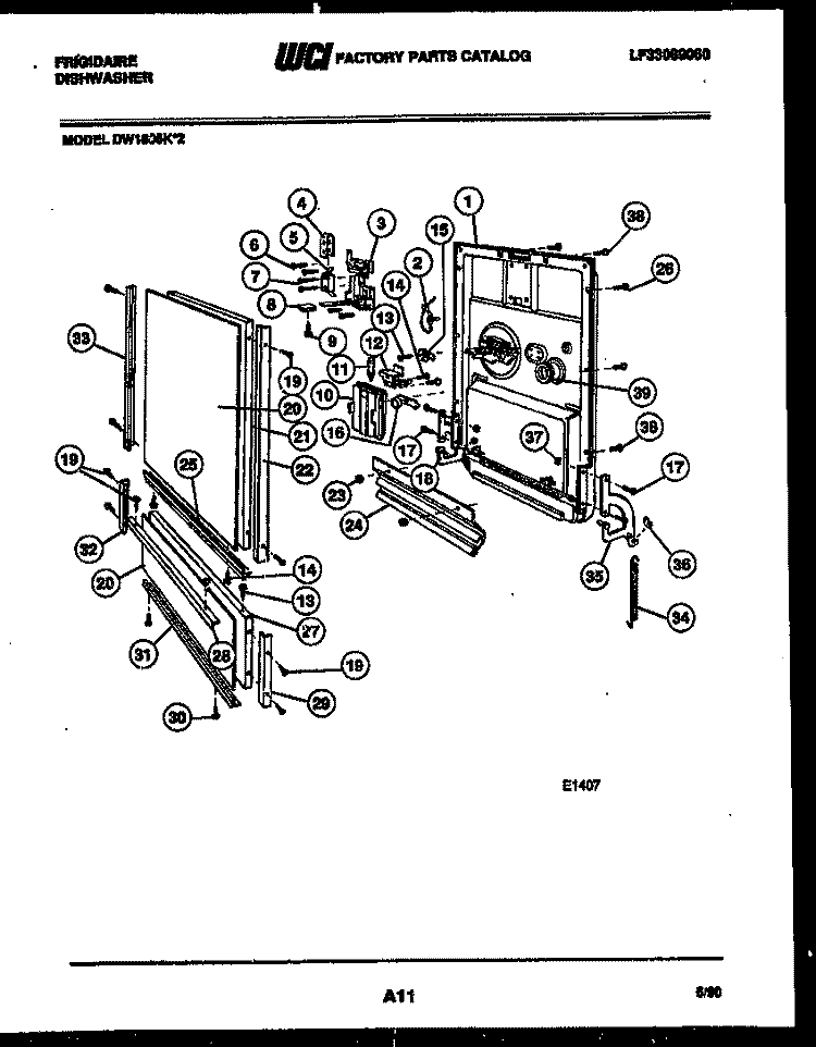 DOOR PARTS Diagram and Parts List for DW1085KW2  Frigidaire Dishwasher