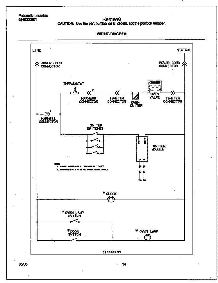 WIRING DIAGRAM Diagram and Parts List for FGF316WGTE  Frigidaire Range