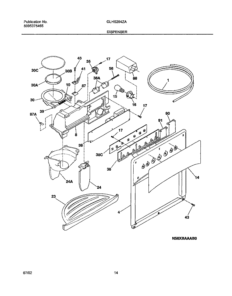 DISPENSER Diagram and Parts List for GLHS264ZAW3  Frigidaire Refrigerator