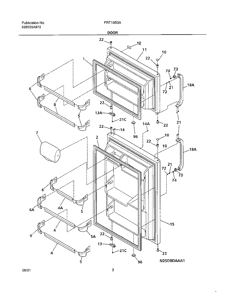 DOOR Diagram and Parts List for FRT15B3AQ0  Frigidaire Refrigerator
