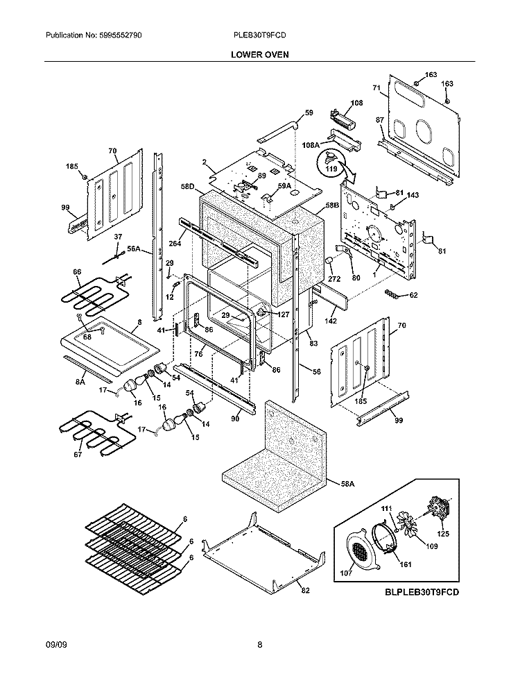LOWER OVEN Diagram and Parts List for PLEB30T9FCD  Frigidaire Wall Oven