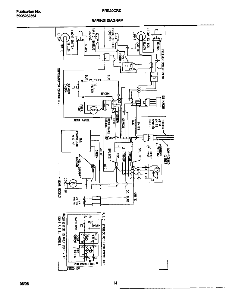 WIRING DIAGRAM Diagram and Parts List for FRS20QRCW1  Frigidaire Refrigerator