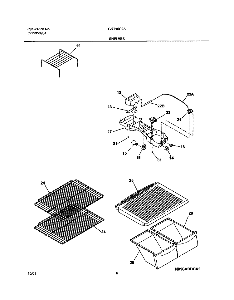 SHELVES Diagram and Parts List for GRT15C2AW0  Gibson Refrigerator