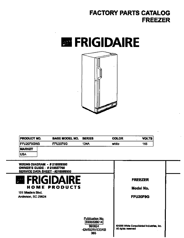 COVER Diagram and Parts List for FFU20F9GW3  Frigidaire Freezer