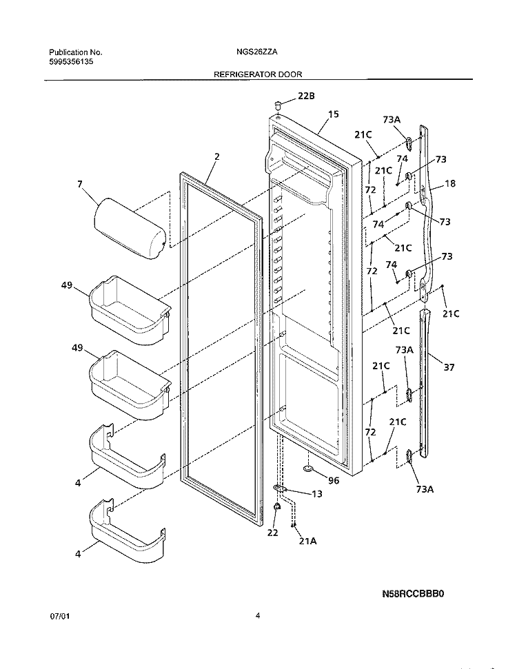 REFRIGERATOR DOOR Diagram and Parts List for NGS26ZZAB1  Frigidaire Refrigerator