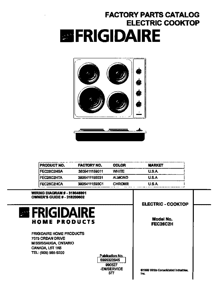 COVER Diagram and Parts List for FEC26C2HCA  Frigidaire Cooktop